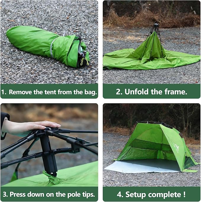 Three Bears Pop Up Beach Tent Sun Shade Shelter for 3-4 Person UPF 50＋ UV Protection Lightweight &amp Easy Setup Beach Shade Canopy Portable Beach Shade Tent Beach Cabana (Green)