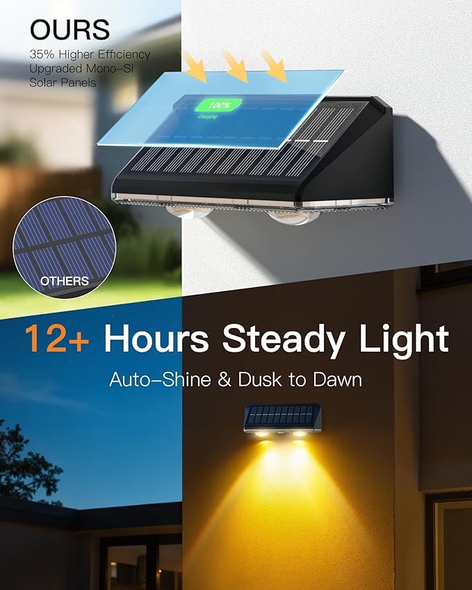 Solar Fence Lights Outdoor 16 Pack IP65 Waterproof Fence Lights Solar Powered with Ultra-Bright LED Lens 9 Color Modes 12+ Hours Steady Glow for Deck/Backyard/Patio/Pool/Wall - Black