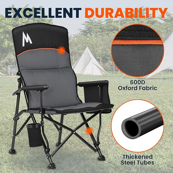 Overmont Camping Chair with Lumbar Support for Adults - Oversized with High Back Supports 450 LBS - Heavy Duty Folding Chair Portable for Outdoor Lawn Patio Balcony with Patent No.: US D1.028.543 S