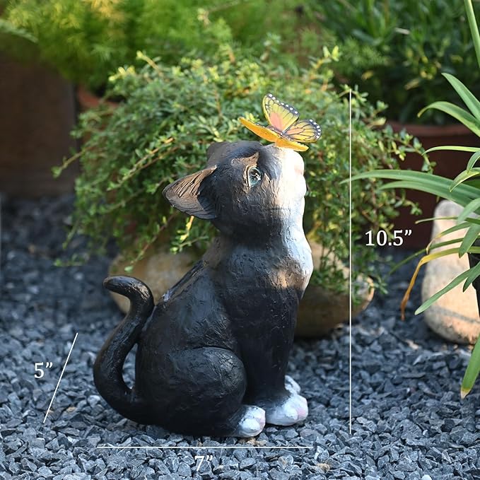 Cat Garden Figurines Outdoor Decor Solar Statue with LED Lights for Patio Lawn Yard Art Decoration Housewarming Garden Gift