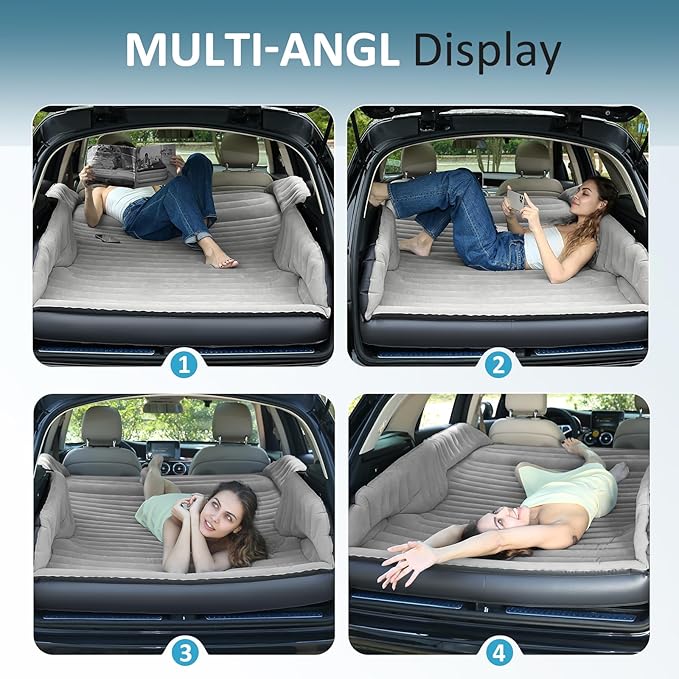 Self-Inflating SUV Air Mattress with Built in Electric Pumpcar air Mattress for TrunkPortable car Mattress for Travle and Camping (Light Gray)