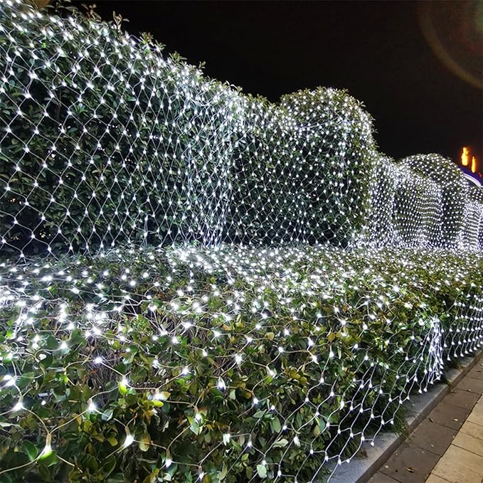 WATERGLIDE Outdoor Christmas Net Lights 12FT x 5FT 360 LED Mesh String Light with 8 Lighting Modes Connectable Waterproof Lights for Garden Tree Bushes Holiday Wedding Party Decorations White