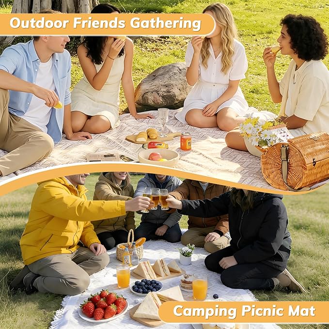 Outdoor Picnic Blanket Sandproof - Portable Lightweight Blanket T-Grid Picnic Mat for Beach Camping Park Lawn Concert &amp Wedding Photoshoot Indoor Bohemian Decor Machine Washable