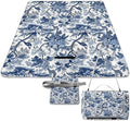 Blue and White Chinese Style Chinoiserie Folk Waterproof Outdoor Picnic Blanket Sandproof Beach Mat for Camping Hiking Grass Travelling