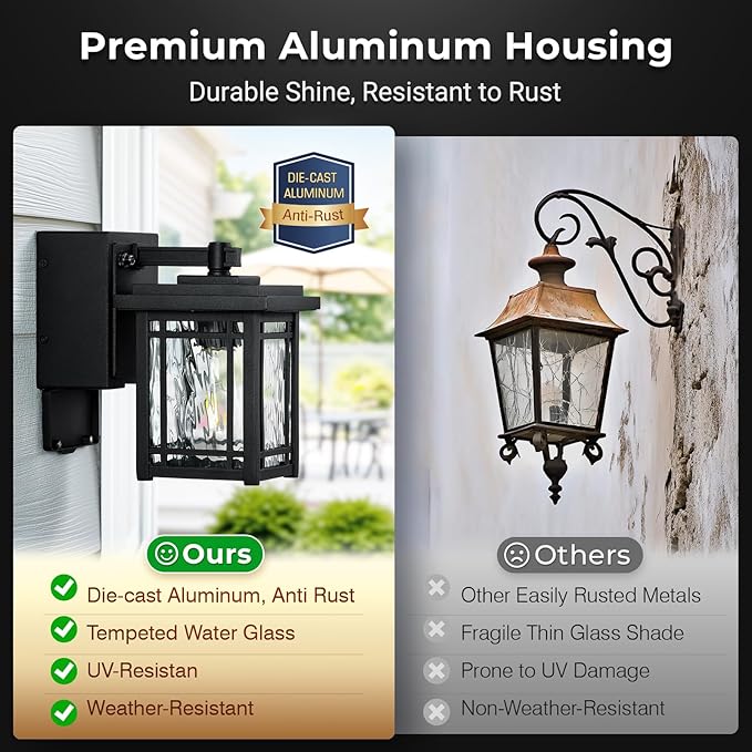 2-Pack Porch Light with GFCI Outlet Black Dusk to Dawn Outdoor Lantern Wall Mount Modern Outdoor Sconces Wall Lighting with Glass Shade Waterproof Outdoor Light Fixtures for House Garage