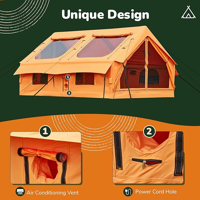2026 Upgraded Inflatable Tents for Camping 6-8 Person Blow Up Tent with TPU Skylight Mesh Windows Stove Jack &amp Pump Easy Setup 4 Season Large Inflatable Tent Waterproof &amp Windproof
