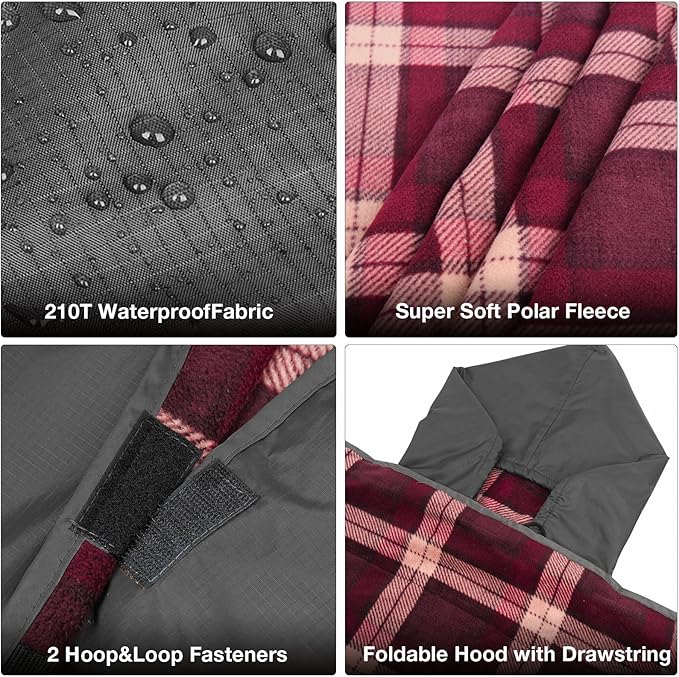 DUKUSEEK Stadium Blanket Waterproof Windproof Outdoor Hooded Blankets for Camping Sporting Events Picnic and Car - Insulated Foldable Blanket and Throws
