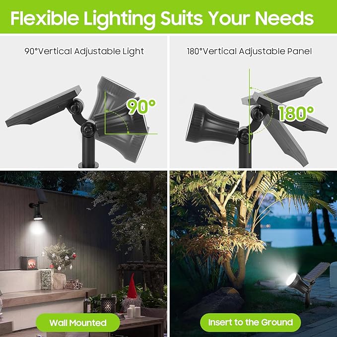 Bosceos Solar Spot Lights Outdoor - Adjustable Solar Flood Lights with 30 LEDs 3 Modes 800 LumensIP65 Waterproof Solar Light for Landscape Yard Garden Driveway Tree(Daylight White 6-Pack)