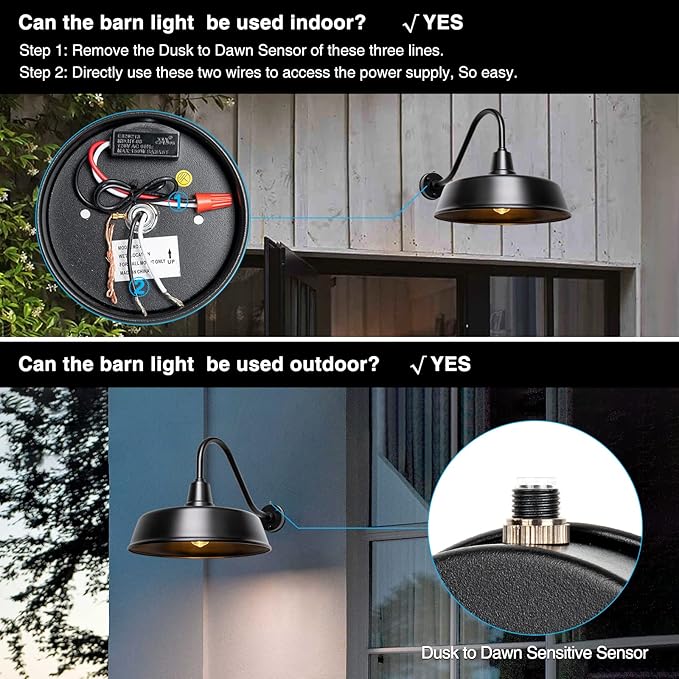 Gooseneck Barn-Lights Outdoor Fixture - 18 inch Farm Style Black Large Lighting Farmhouse Exterior Sconce Wall Light for House Dusk to Dawn Sensor Front Door Porch Garage (18 inch)