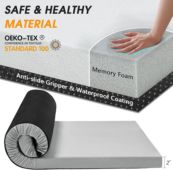 CYMULA Camping Cot Mattress 3in Memory Foam Sleeping PadSoft Warm Non-Slip Camping Mattress Topper with Retaining for AdultsPortable Roll up Pad for Travel