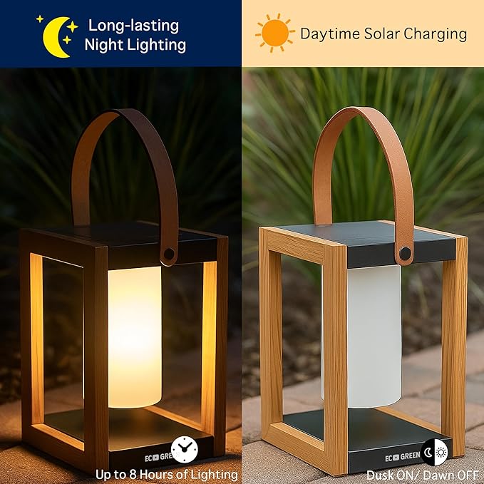 EcoGreen Solar Lantern with Handle – 7.87x12.2 in Waterproof Outdoor Solar Light Warm White 8H Auto-On Portable for Patio Yard Pathway Porch &amp Camping (Single Pack)