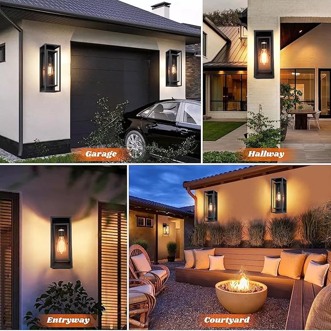 8Pack 18inch Outdoor Wall Light Fixtures Exterior Waterproof Modern Matte Black Wall Lamps with Glass ShadesE26 Sockets Porch Light for Front Door Patio Entryway