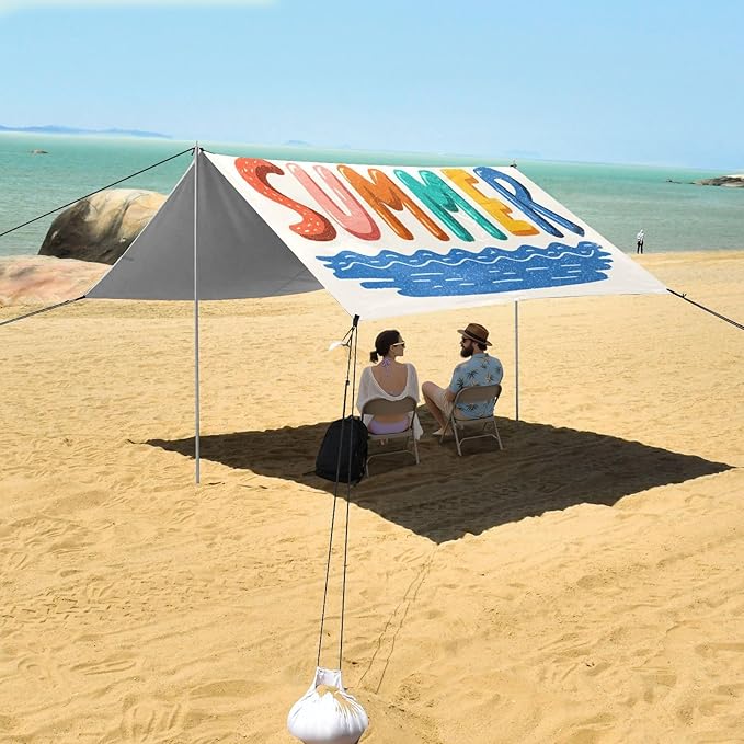 Bolaz Beach Canopy Tent Sun Shade9'×10.5' Large Family Beach Shade UPF50+- Outdoor Shade for Camping Trips FishingWatercolor Summer