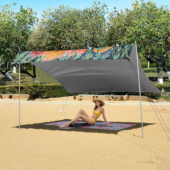 ALAZA Mushroom Black Cat Beach Tent Sun Shelter UPF50+ Protection Beach Shade Canopy w/ 4 Sandbags for Outdoor Camping Fishing Backyard Fun Picnic 10x9 ft