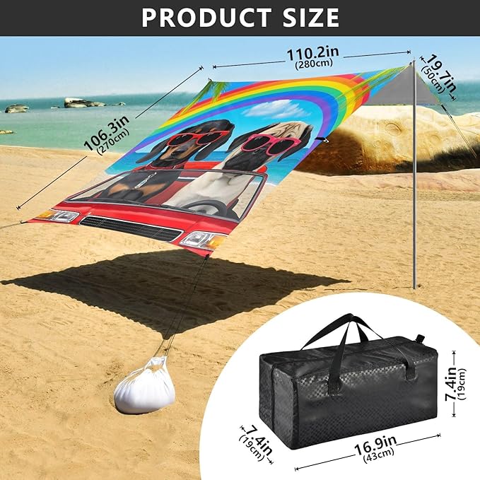 Beach Tent Sun Shelter Cool Dachshunds Driving Lightweight &amp Easy Setup Beach Shade Canopy for Camping Fishing