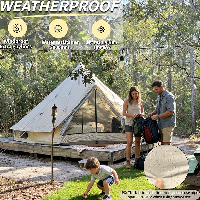 DANCHEL OUTDOOR B2 Portable Yurt with Stove Jack for Winter Camping 4 Season Bell Tent Large Hot Tent 4/6 Person Family Camping Glamping Party 300D Oxford Khaki 13ft/16.4ft
