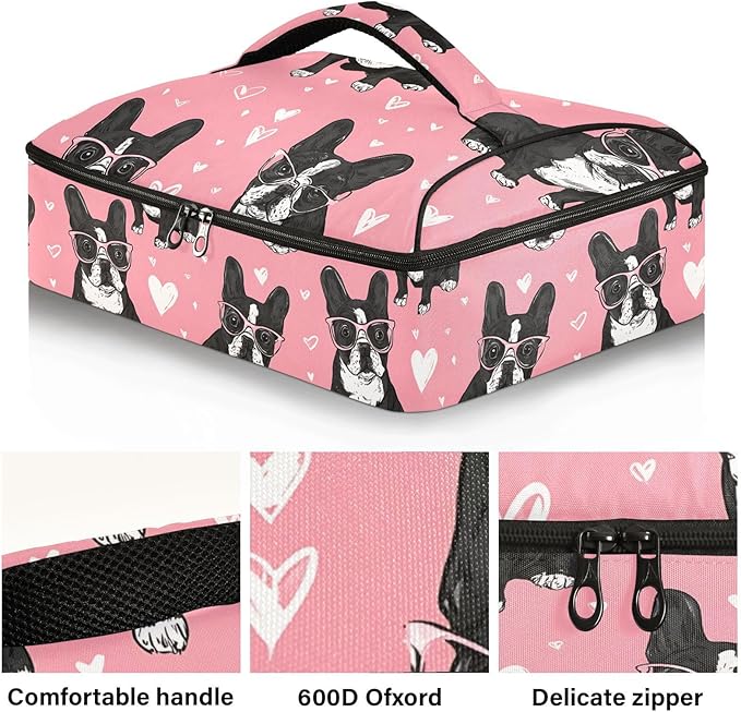 Casserole Carrier Trendy Cool Foundation Heart PatternInsulated Casserole Carrier for Hot or Cold Food Thermal Lunch Tote for Potluck Parties Picnic Beach Fits 9 x 13 Inches Baking Dish