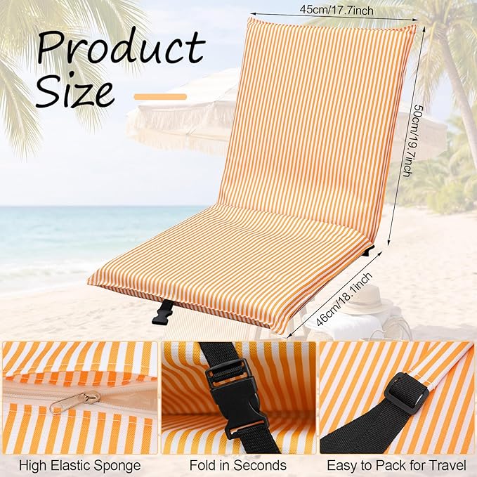 Karenhi Foldable Beach Chair Portable Collapsible Adjustable Beach Floor Chair Portable Ground Seating Backpack Carry Lightweight Sand Seat Light Weight Lazy Seat for Travel Yard Lawn
