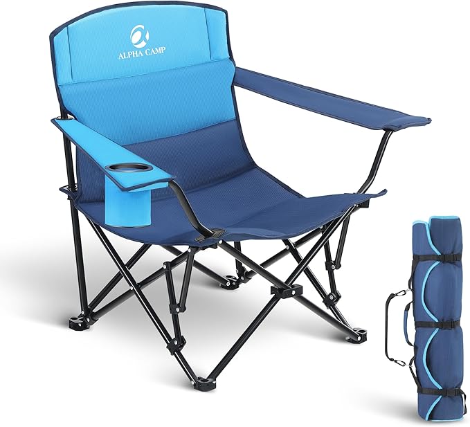 ALPHA CAMP Low Folding Camping Chair Portable Beach Chair with Cup Holder Storage Bag Carry Bag Lightweight Lawn Chair for Outdoor Concert Picnic Travel Support 300lbs