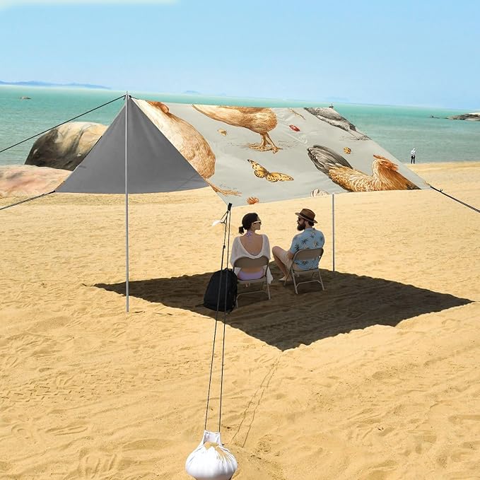 Beach Tent Sun Shelter Chicken Butterfly Lightweight &amp Easy Setup Beach Shade Canopy for Camping Fishing