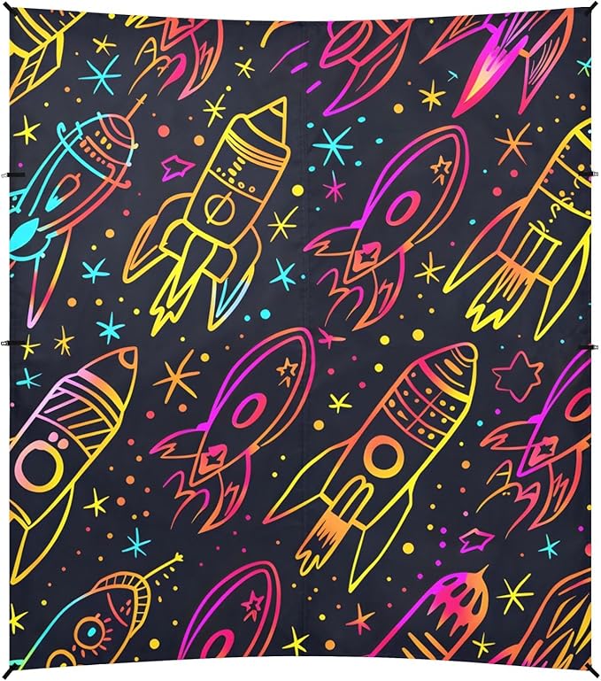 Neon Rocket Star Doodle Camping Sun Shelter Beach Tent Portable Beach Sun Shade Outdoor Canopy for Camping Trips Fishing Picnic