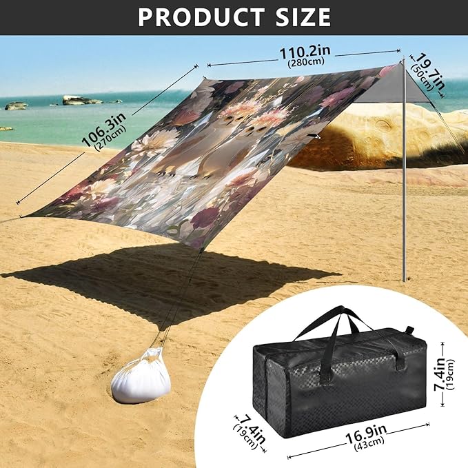 ALAZA Two Owl Fantastic Beach Tent Sun Shelter UPF50+ Protection Beach Shade Canopy w/ 4 Sandbags for Outdoor Camping Fishing Backyard Fun Picnic 10x9 ft