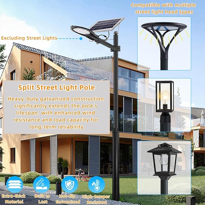 20FT Tall Street Light Pole Heavy Duty Split Street Lamp Post for Outdoor Street Courtyard Parking Lot Adjustable Height Lighting Post Fixtures with Mounting Ground Cage (20FT 114+76mm)