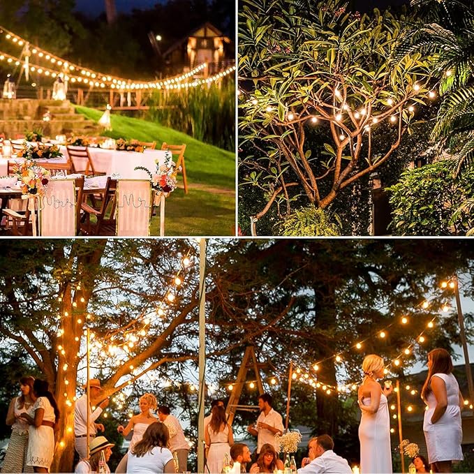 Lakumu 34FT G40 Solar String Lights Globe Outdoor String Lights with 15 E12 Waterproof LED Bulbs 2700K Shatterproof Patio Lights Solar Powered Hanging Lights