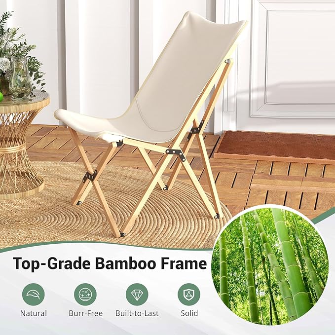 Tangkula Camping Chairs 2 Pack Portable Folding Lawn Chair with Solid Bamboo Frame Ultralight Canvas Seat Back Pocket Carrying Bag Outdoor Beach Chair for Backpacking Fishing Travel Camp