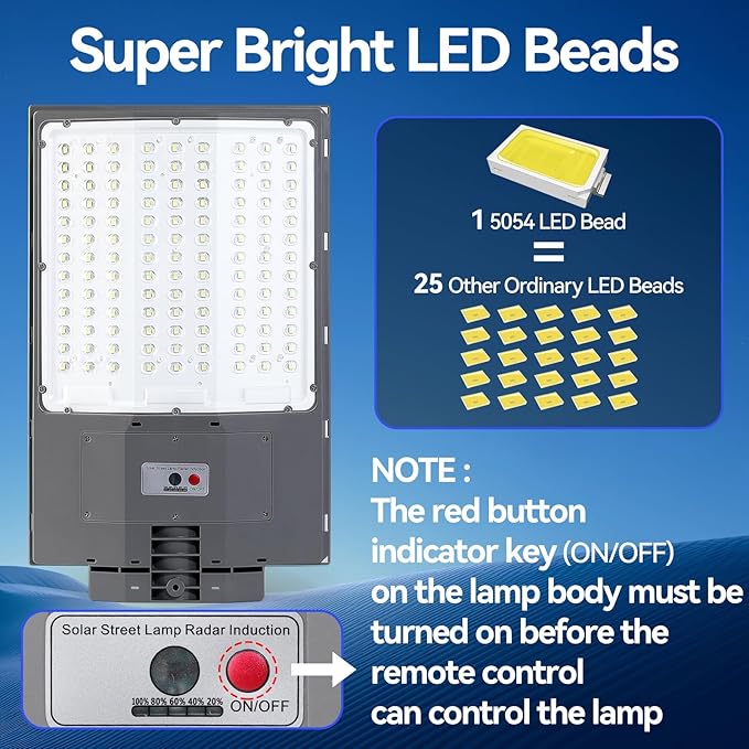 7500W Solar Street Lights Outdoor 450000LM 7000K Solar Parking Lot Lights Dusk to Dawn 30000mAh IP67 Waterproof Pole Security Flood Lamps with Motion Sensor and Remote for Yard Garage Driveway
