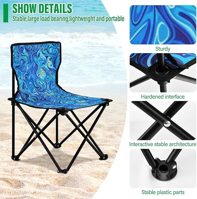 KLL Blue Laser Style Foldable Beach Chairs Ultra-Lightweight Backpack Chair Includes Carry Bag Outdoor Chair for Picnic Travel