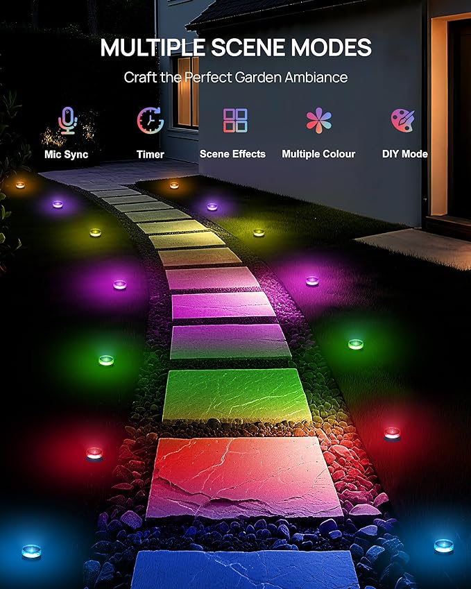 VCOKEN Christmas Pathway Lights 50FT with Smart 15 LED RGBWW Outdoor Ground Lights with App Control DIY Scene Modes IP65 Waterproof Walkway Light for Yard Walkway Driveway Garden Decor
