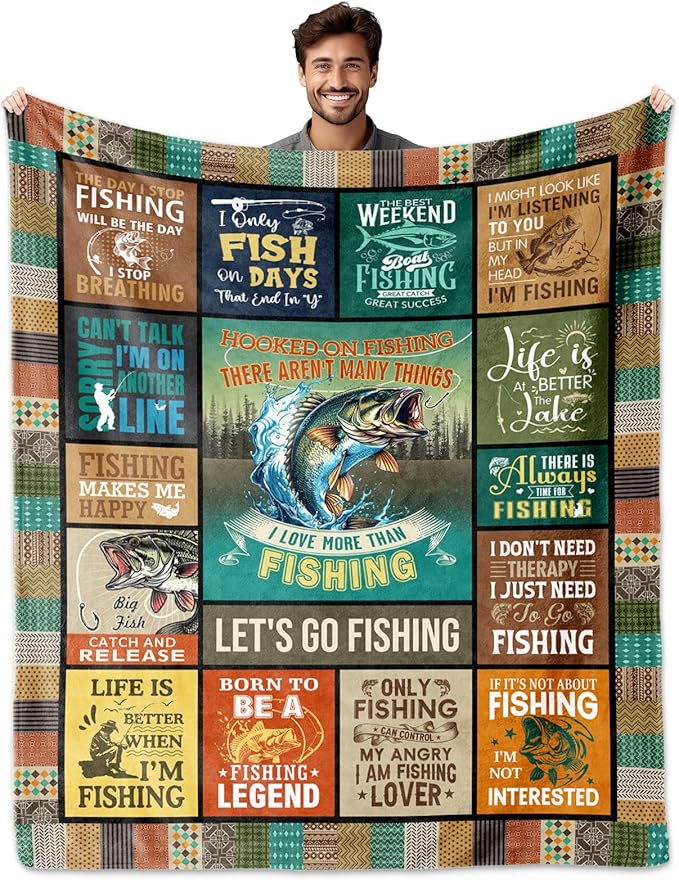 Fishing Gifts for Men/Women Fishing Blanket 60x 50 Fishing Gifts for Dad Fishing Gifts Fishing lovers Gifts Gifts for Men Who Love Fishing Fisherman Gifts for Fathers Day/Birthday/Christmas