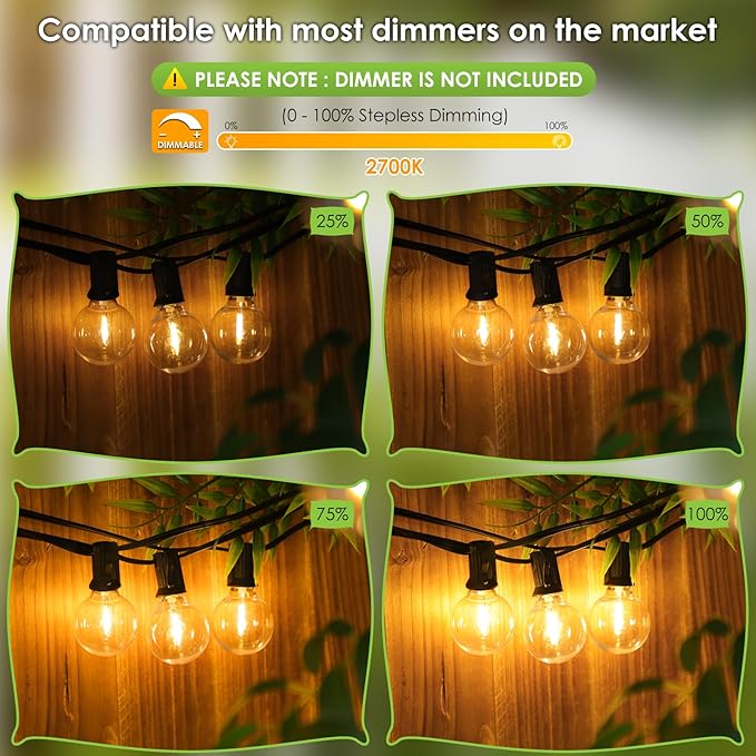 Mlambert 200Ft(2x100Ft) LED Outdoor String Lights Waterproof Dimmable G40 Globe Patio Lights with 100+5 Bulbs for Balcony Gazebo Pergola-Black Cord