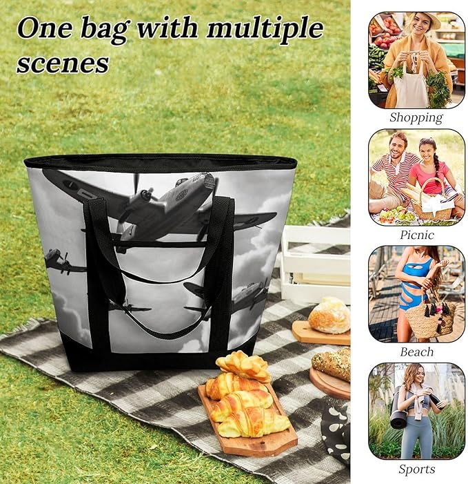 Insulated Shopping BagLarge Reusable Cooler Bags World War Printed Foldable Shopping BagTravel Waterproof Shoulder Bag