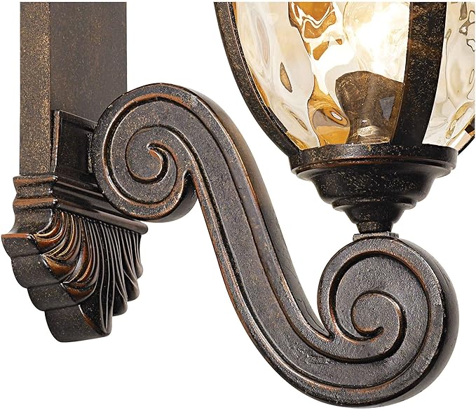 John Timberland Bellagio European Outdoor Wall Light Fixture Bronze Scroll 24 Champagne Hammered Glass Decor for Exterior House Porch Patio Outside Deck Garage Yard Front Door Garden Home