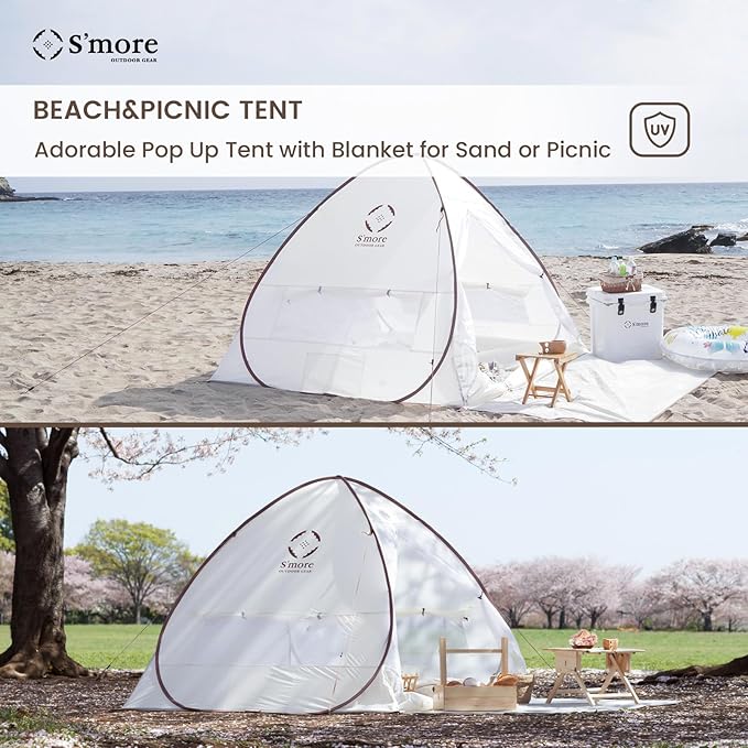 S'More 1/2 Person Beach Tent Lightweight &amp Easy Set Up Pop up Tent UFP 30+ Quick Portable Sun Shade Shelter for BeachPicnic Backyard Festival