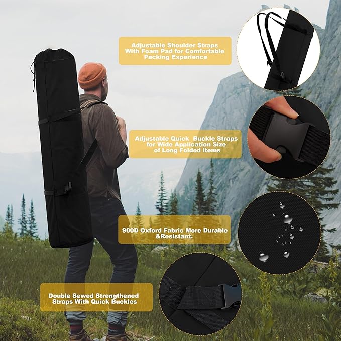900D Oxford 48 Extra-Long Camping Chair Bag with Foam-Padded Shoulder Straps &amp Adjustable Strap with Side-Release Buckles (2 Pack Black XL)