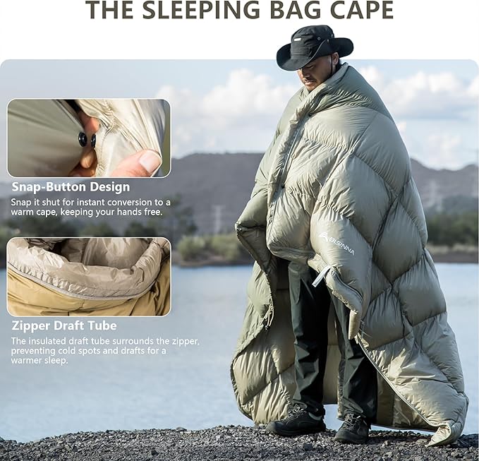 BISINNA Down Sleeping Bag for Adults 650FP Ultralught Wearable 3 Season Backpacking Sleeping Bags Muti-Use Outdoor Packable Sleeping Bag with Compression Sack for Hiking Travel