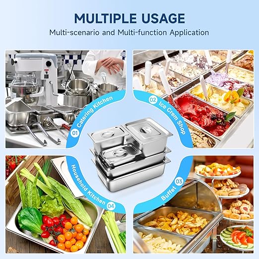 Hotel Pan with Lids 6 Pack Full Size 2.5 Deep Stainless Steel Steam Table Pan Commercial Food Pans for Catering Buffet Chafing Dish Pans Metal Steam Tray (1/1 Full Size x 2.5 Inch Deep 6 Pack)
