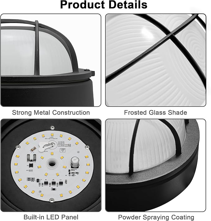 8 Inch Black Round Bulkhead LED Light Set of 2Nautical Outdoor Lights Black Round LED Sauna Light 3000K1500LM15W Outdoor 8 Nautical Bulkhead Wall Lights