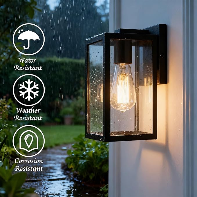 Bestshared Outdoor Wall Sconce Exterior Wall Lighting Fixture Outdoor Porch Mount Light Front Door Lantern Lamp in Black Finish with Clear Glass for Porch(1 Pack)
