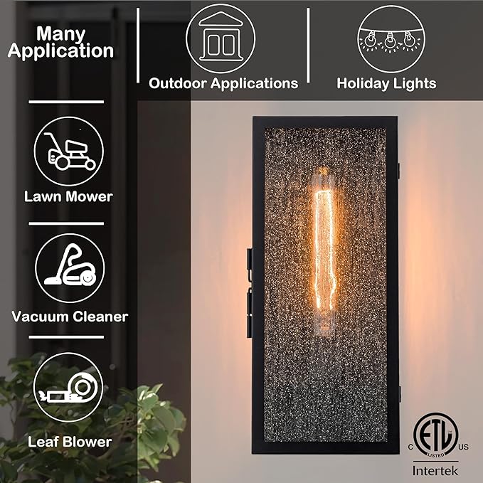 Porch Light with GFCI Outlet Matte Black Exterior Lighting Fixtures Waterproof Aluminum Outdoor Light Fixture with Seeded Glass Anti-Rust Outdoor Wall Lights for House