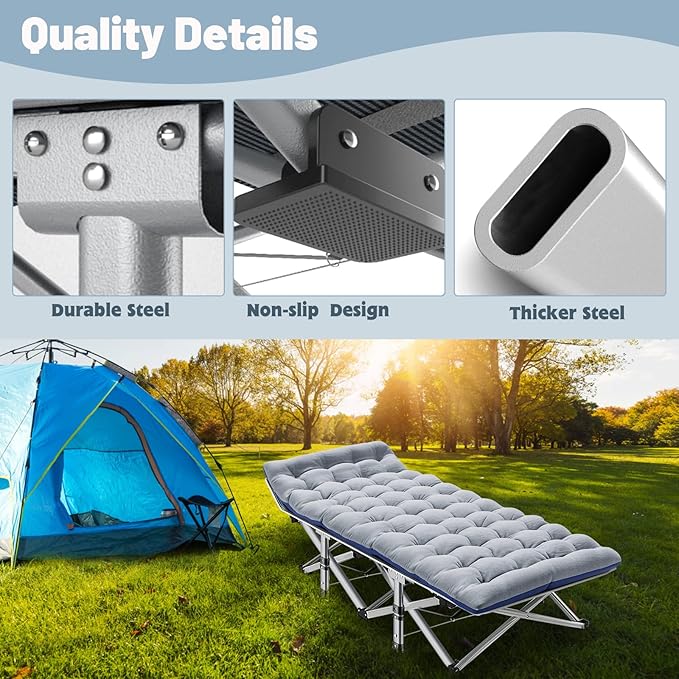 Portable Folding Camping Cot for Adults with Comfortable Mattress Lightweight Camp Bed with Carry Bag for Outdoor Travel Hiking Beach and Backpacking