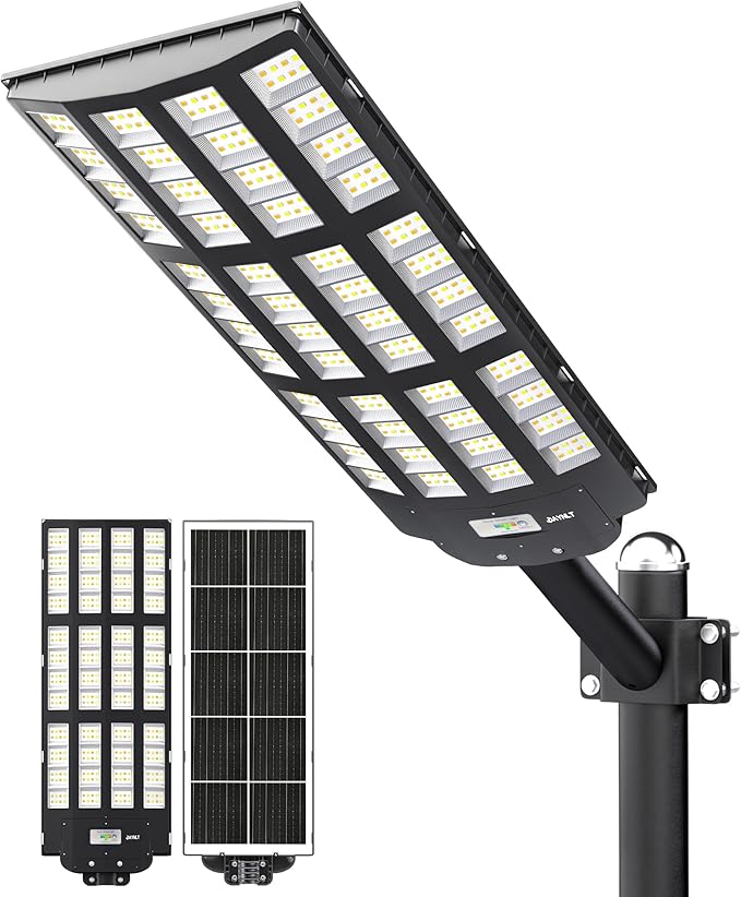 JAYNLT Y-12000W Solar Street Lights Outdoor3000K/4000K/6500K Commercial Parking Lot Lights Dusk to DawnSolar Flood Lights Outdoor for Basketball Court Yards Driveways Farms