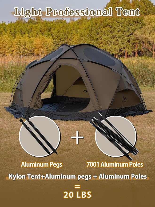 TOMOUNT Dome Hot Tent with Stove Jack 4 Person Backpacking Tent for 4 Season Waterproof Glamping Hiking