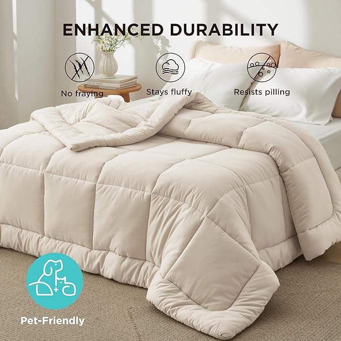 Bedsure Comforter Duvet Insert - Quilted Comforters Twin Size All Season Duvet GentleSoft Down Alternative Bedding with 8 Tabs Gifts for Women/Men Linen Twin 88 x 68 Inches