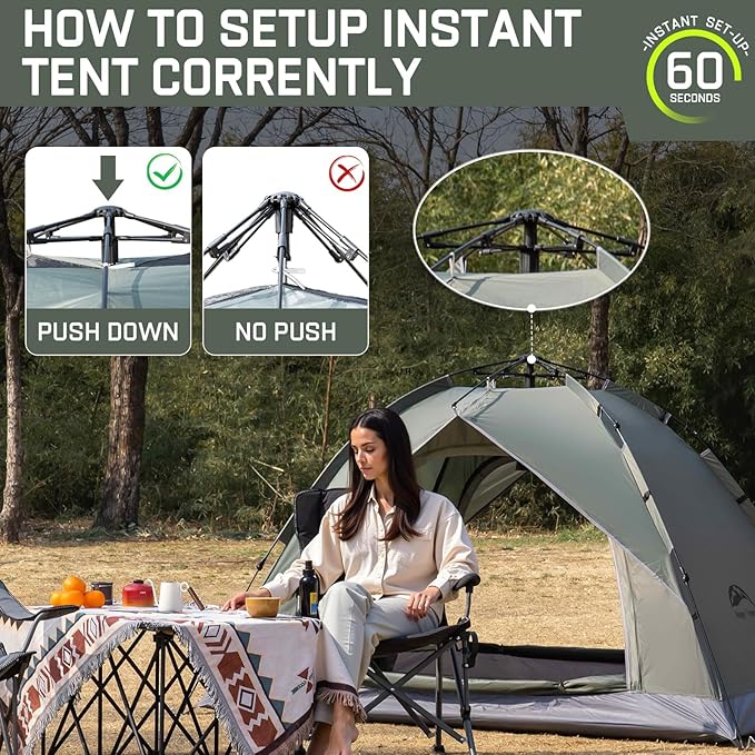 Happy Travel 1/2/3/4 Person Camping Tent Instant Easy Pop Up Tents for CampingAutomatic Waterproof Family Camping Tent Easy Set Up TentPortable Windproof Dome Tent for Camping Hiking &amp Traveli