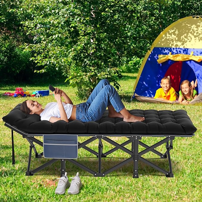 ZENPETIO Oversized XXL Folding Camping Cot Heavy Duty Sleeping Cot for Adults with Mattress and Pillow Portable Cot Bed with Carry Bag for Outdoor Camp Travel Home Guest Office 78x32x18