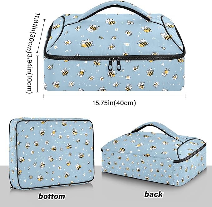 Casserole Carrier Cute Cartoon-style Small BeesInsulated Casserole Carrier for Hot or Cold Food Thermal Lunch Tote for Potluck Parties Picnic Beach Fits 9 x 13 Inches Baking Dish